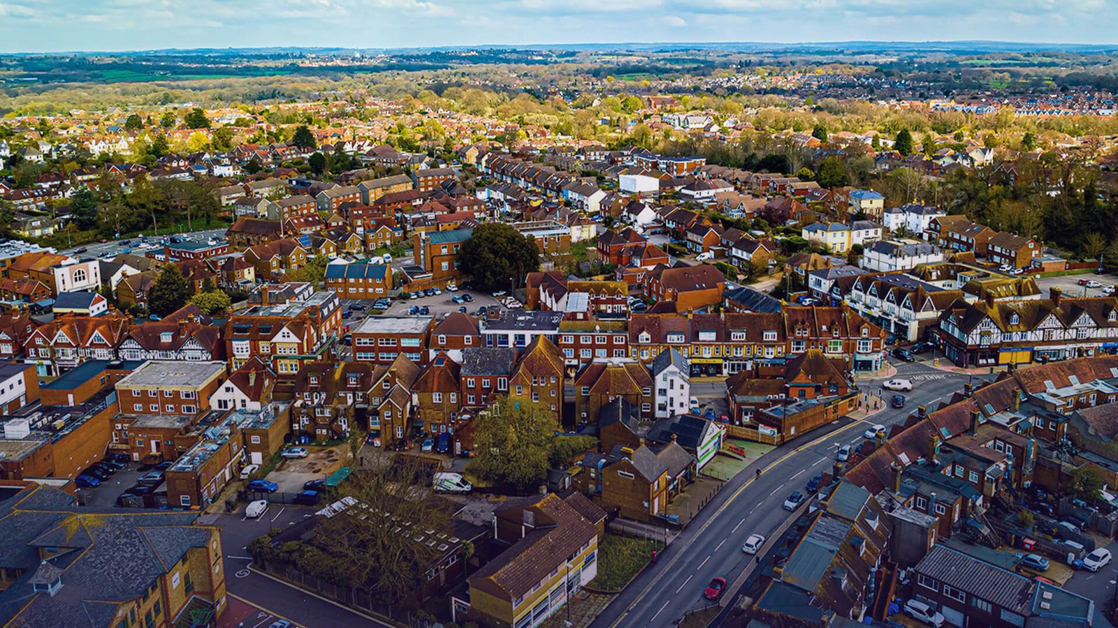 Aerial view of Burgess Hill in West Sussex where West Sussex County Council and South East Water have been collaborating to improve TTRO management.