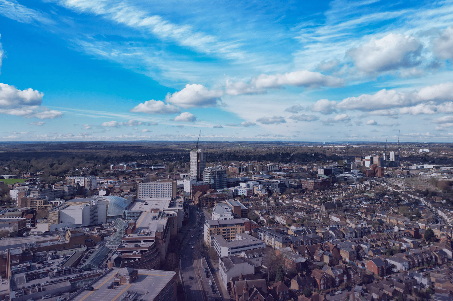 Aerial view of Central Watford, Hertfordshire, England.