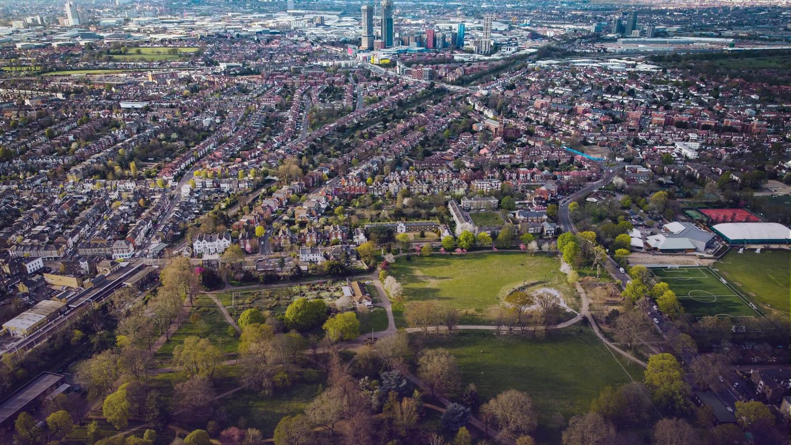 Aerial view of Acton in the London Borough of Ealing, where OCU Group and Openreach have been trialling Flexi Permitting for fibre rollout using Causeway one.network