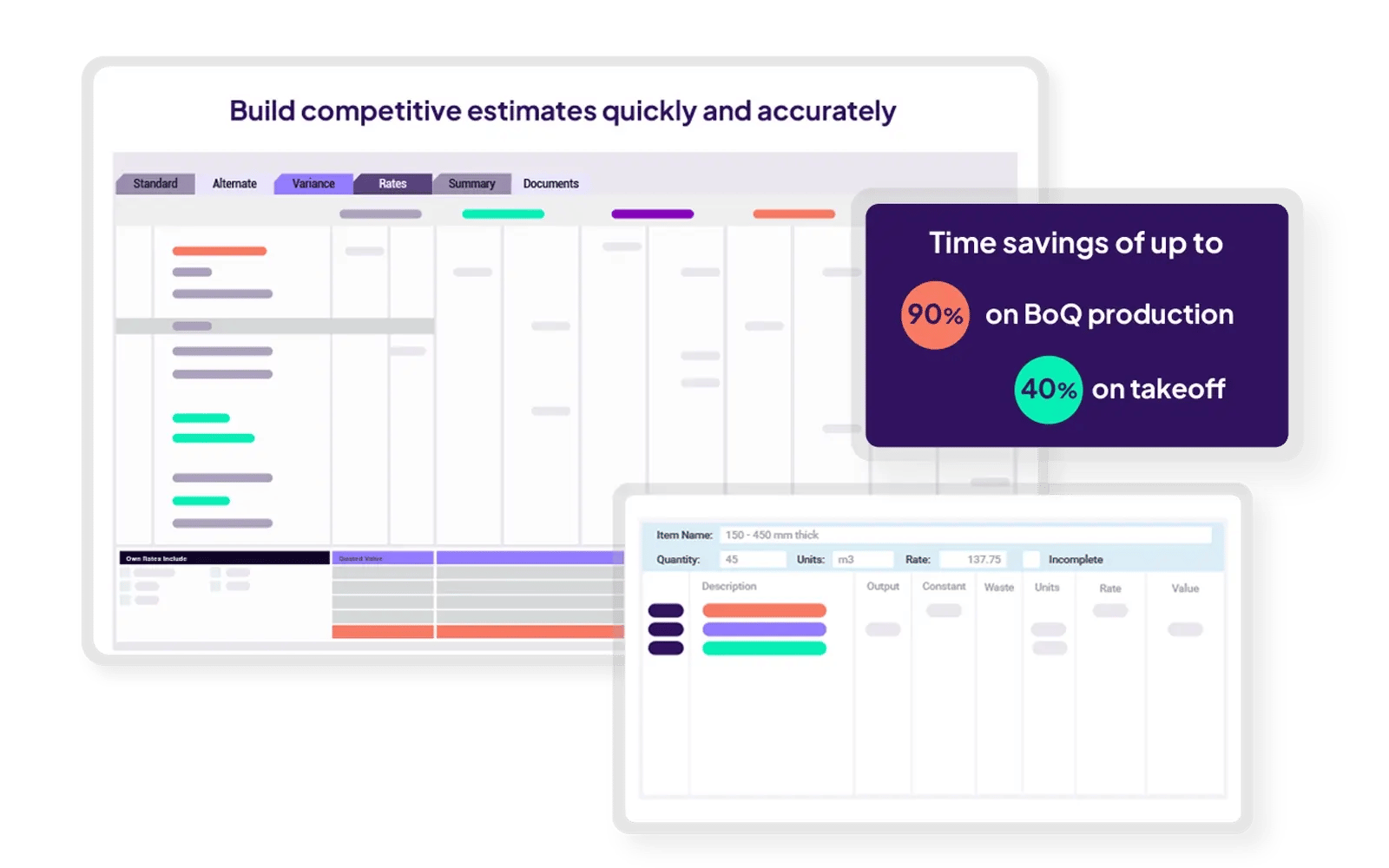 Causeway Estimating dashboard for accurate, fast estimate building, saving 90% on BoQ and 40% on takeoff processes